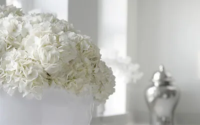 white flowers in kitchen