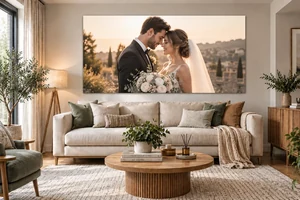 Wedding photo printed on a large canvas