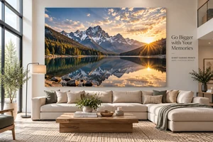 Extra large canvas print filling the wall above a sofa