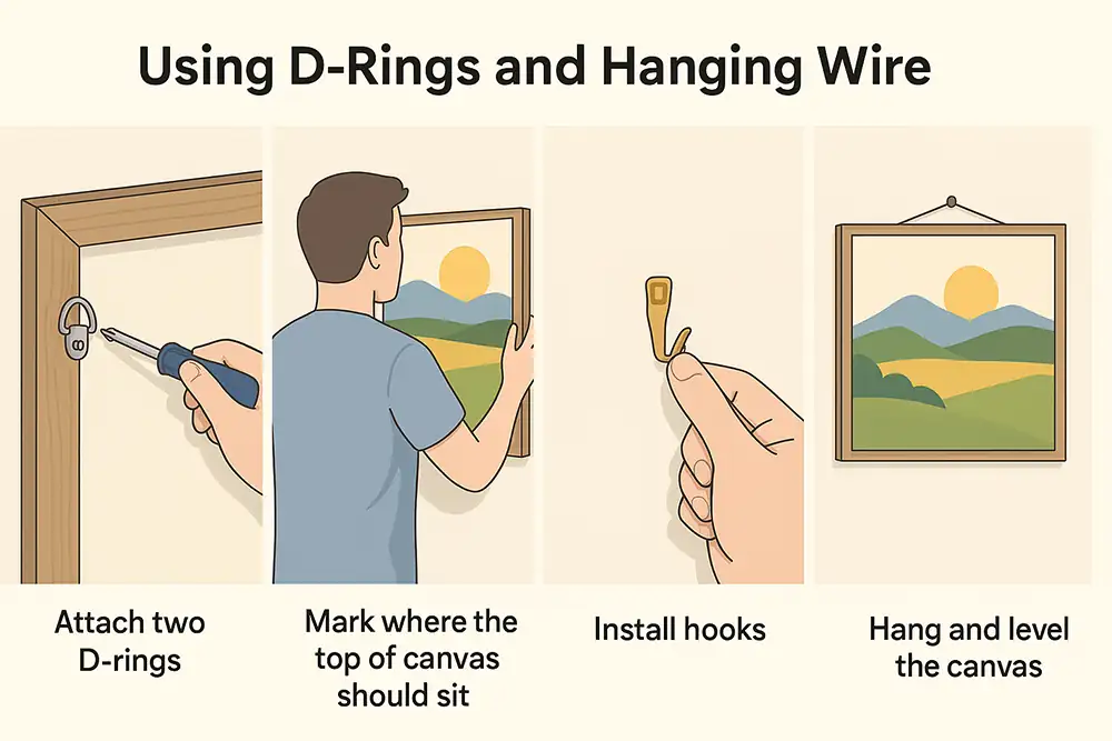 Using D-Rings and Hanging Wire to hang canvas